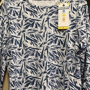 🟢 NWT Hang Ten Blue & White Palm Print Long Sleeve Tee Size S
